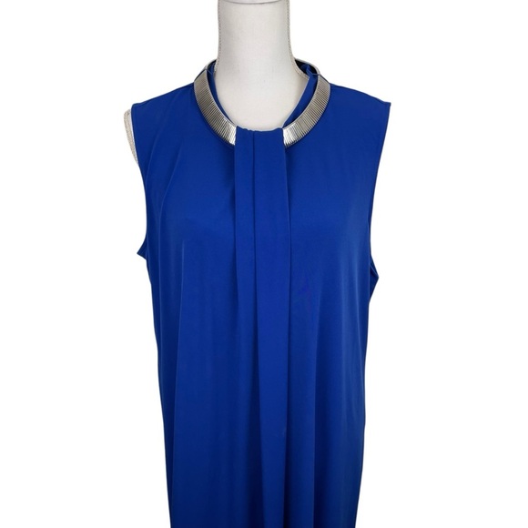 Calvin Klein | Royal Blue Silvertone Collar Drape Cocktail Dress New - Picture 2 of 10
